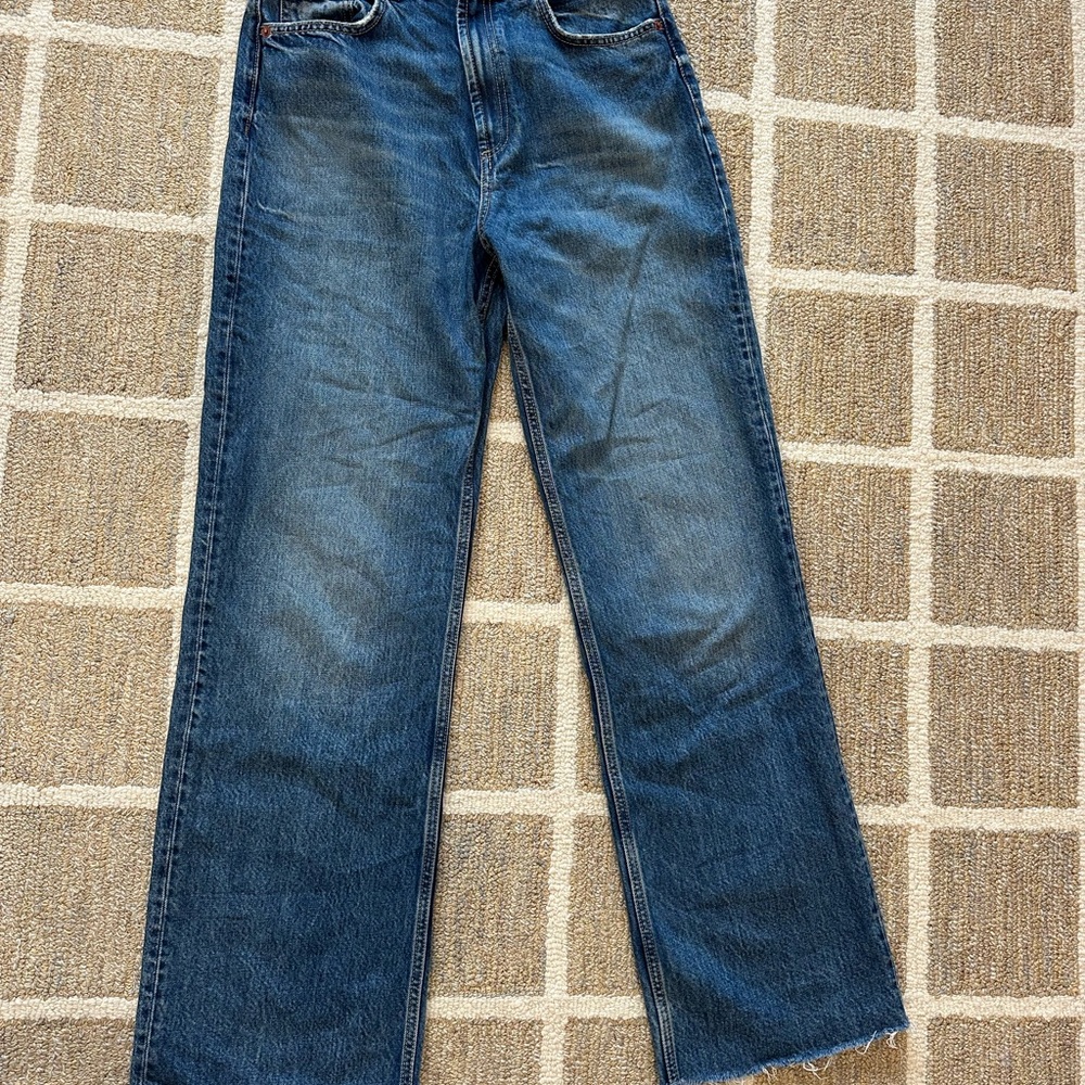 Zara Full Length High Rise Wide Leg Blue Jeans Women’s